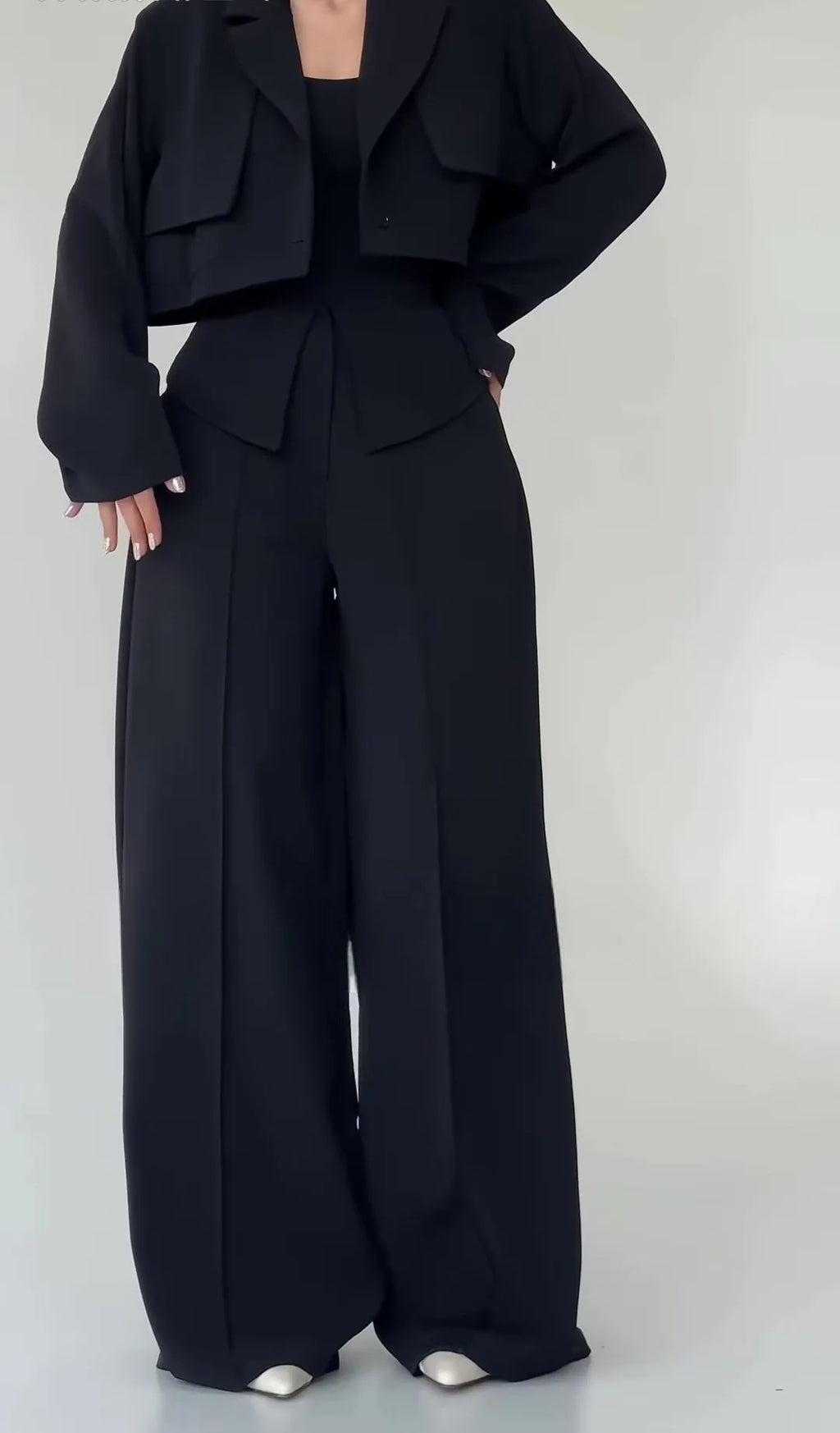 Pant Set Women 3 Piece Sets Lapel Full Sleeve Blazers Plain Sling Top Wide Leg Long Pants Splice Y2k Streetwear Work Summer 2026
