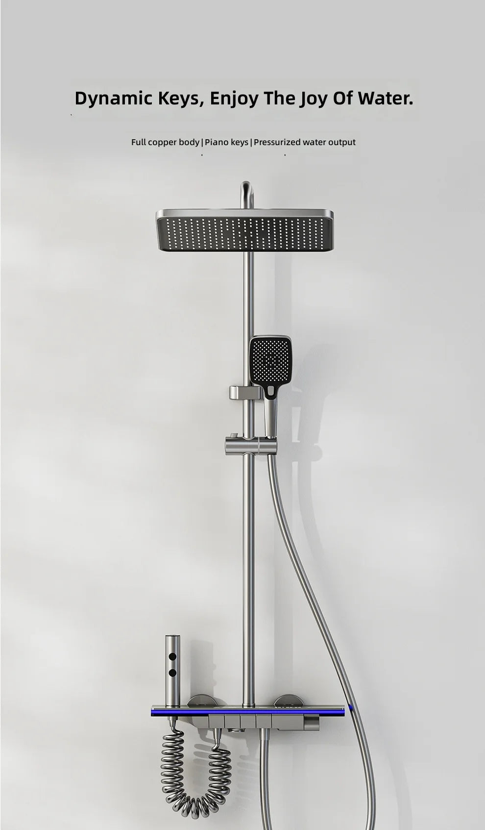 Shower Set, Thermostatic LED Display, Piano Key Pressurized Nozzle, Bathroom Home Decor, Water Saving Faucet System