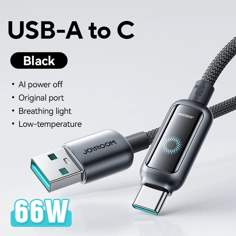 Joyroom 100W USB C Cable Automatic Power Off Fast Charge Type C Cable For iPhone 16 15 Pro Max  Xiaomi Sumsang Huawei