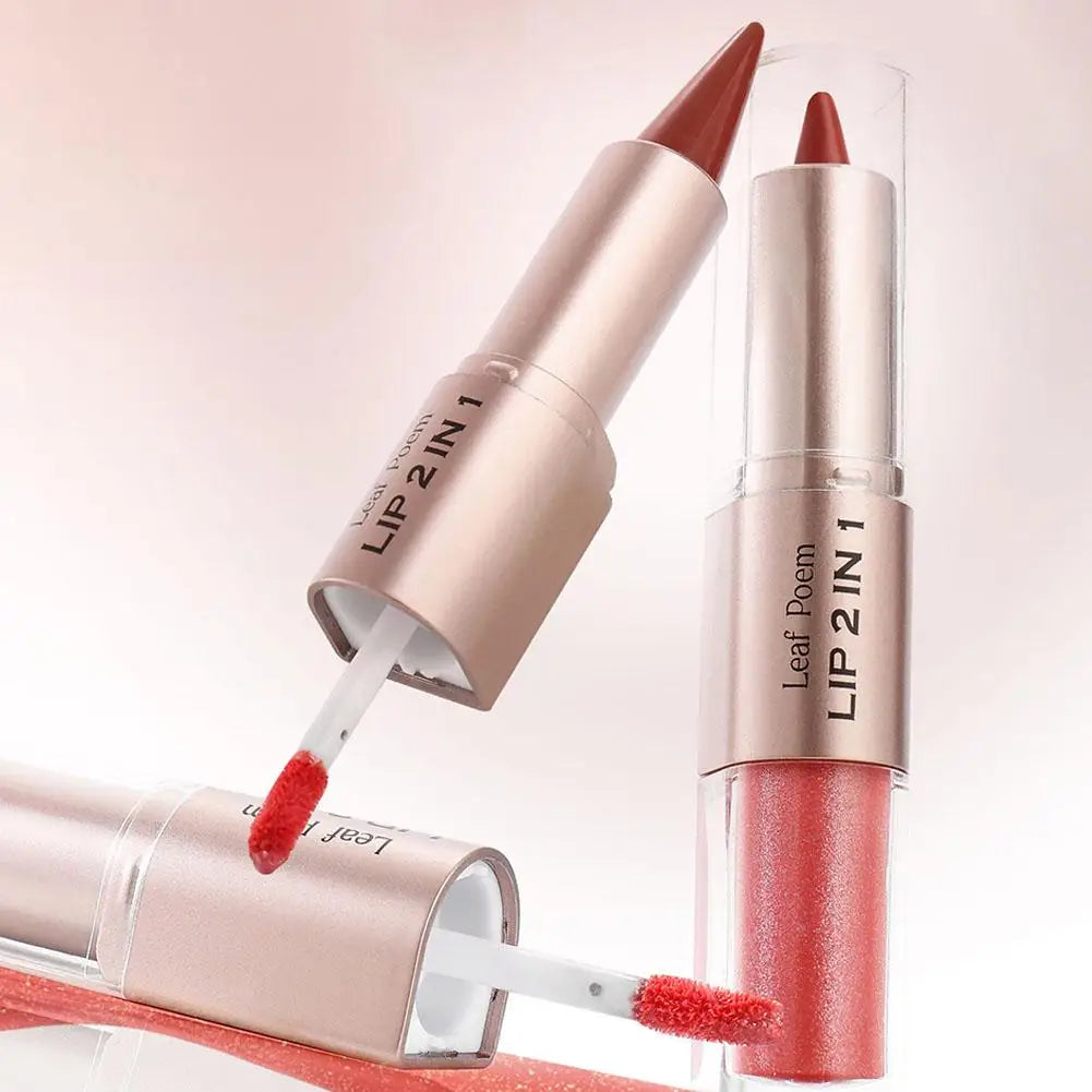 Waterproof Contour Non Stick Makeup Double-headed Matte Mirror Design Lip Glaze Nude Brown 2-in-1 Tapered Gradient Lip Liner Pen