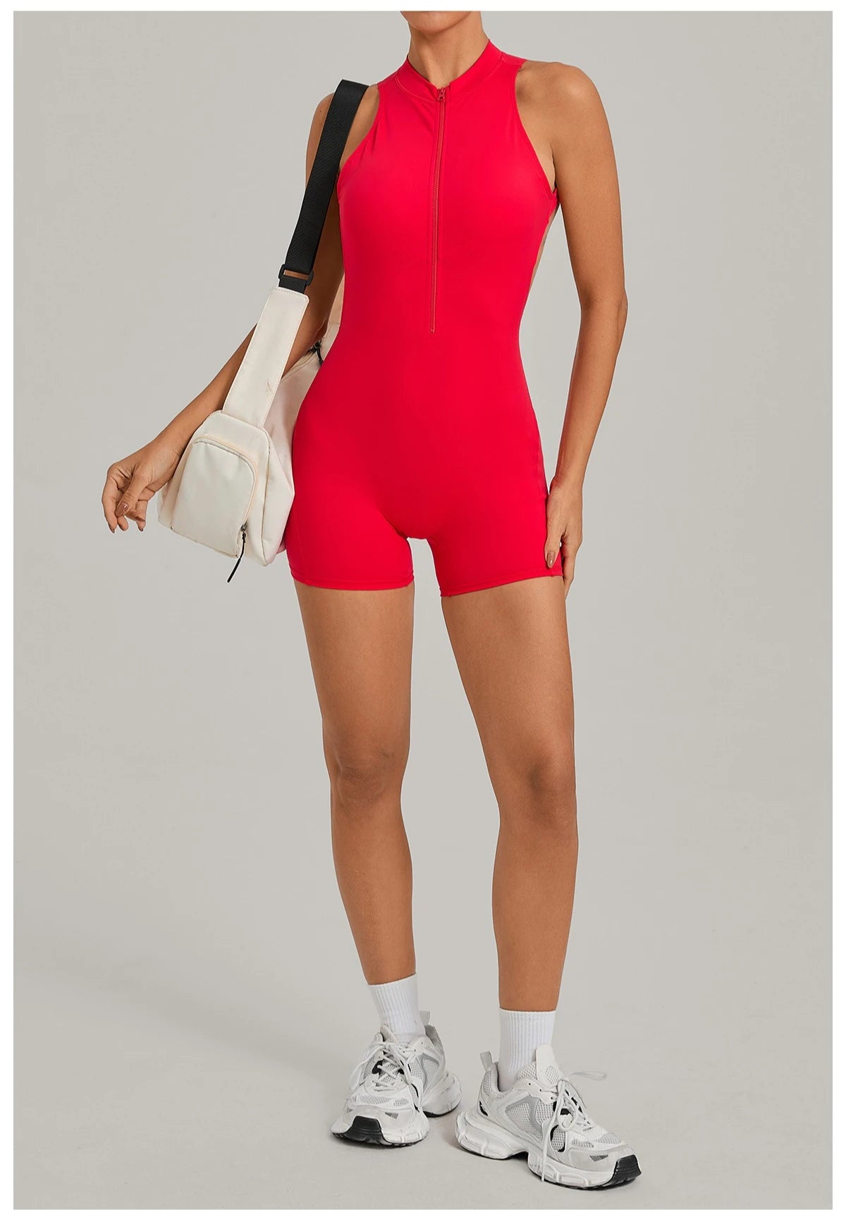 Sexy Hollow Backless Unitard Gym Women Romper Sleeveless Zipper Scrunch Butt Short Jumpsuit for Fitness Sports Short Playsuit