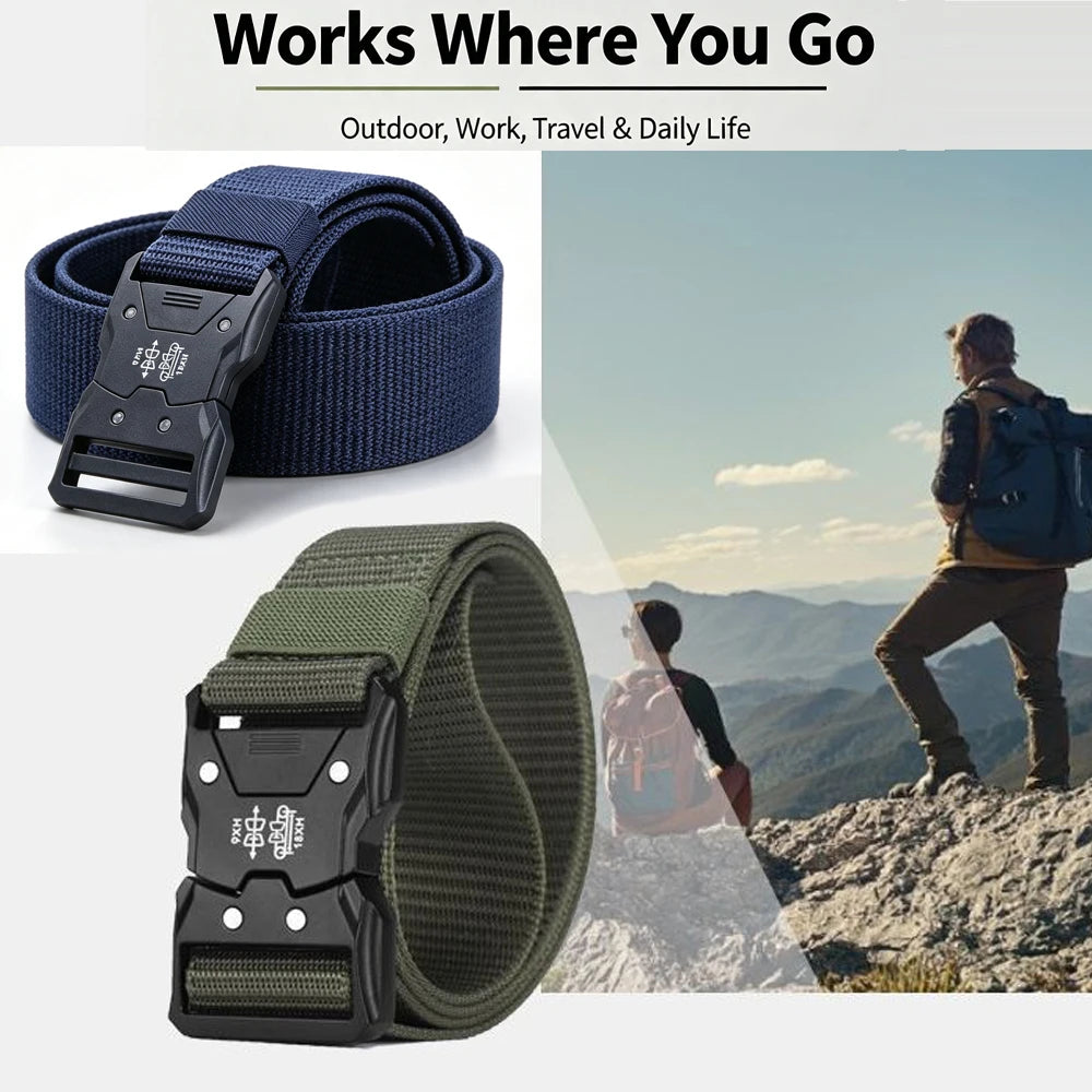 Men's Tactical Belt Versatile Durable Nylon Canvas Belt Outdoor Hunting Automatic Buckle Military Training Pants Belt for Men