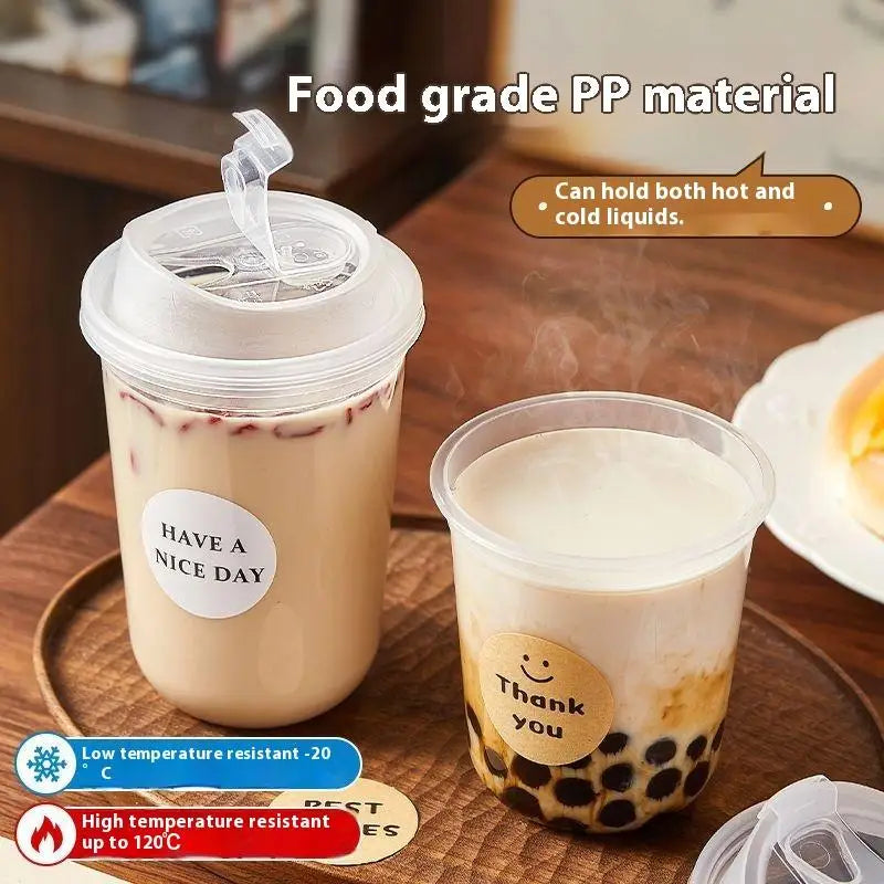10pcs Transparent Coffee Cups With Lids U-shaped Disposable Cups For Hot Drink Milk Tea Takeaway Beverage Cups B.H