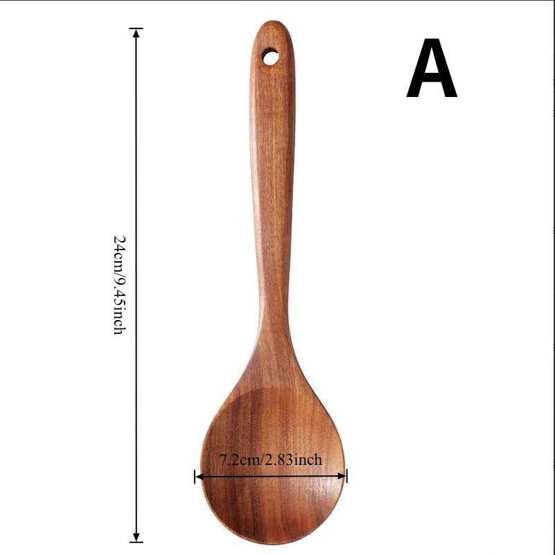 Wooden kitchen utensil cooking set, household spatula spoon set, salad spoon fork, mixing spoon, kitchen baking set