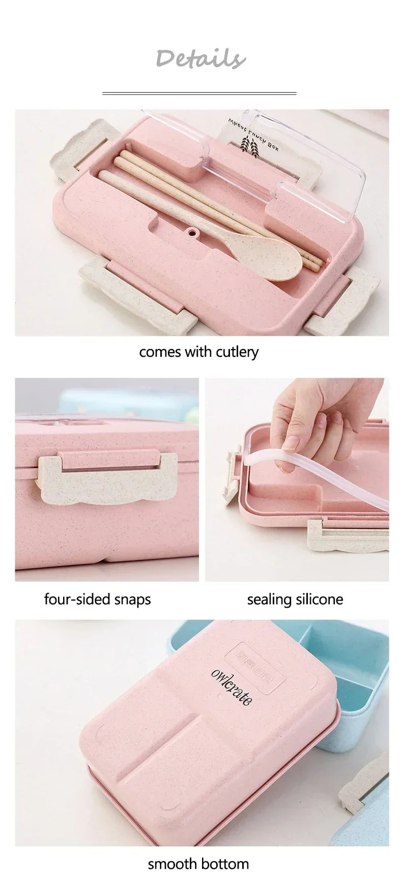 Microwave Lunch Box Wheat Straw Bento Box With Dinnerware Food Storage Container Children Kids School Office Portable Bento Box