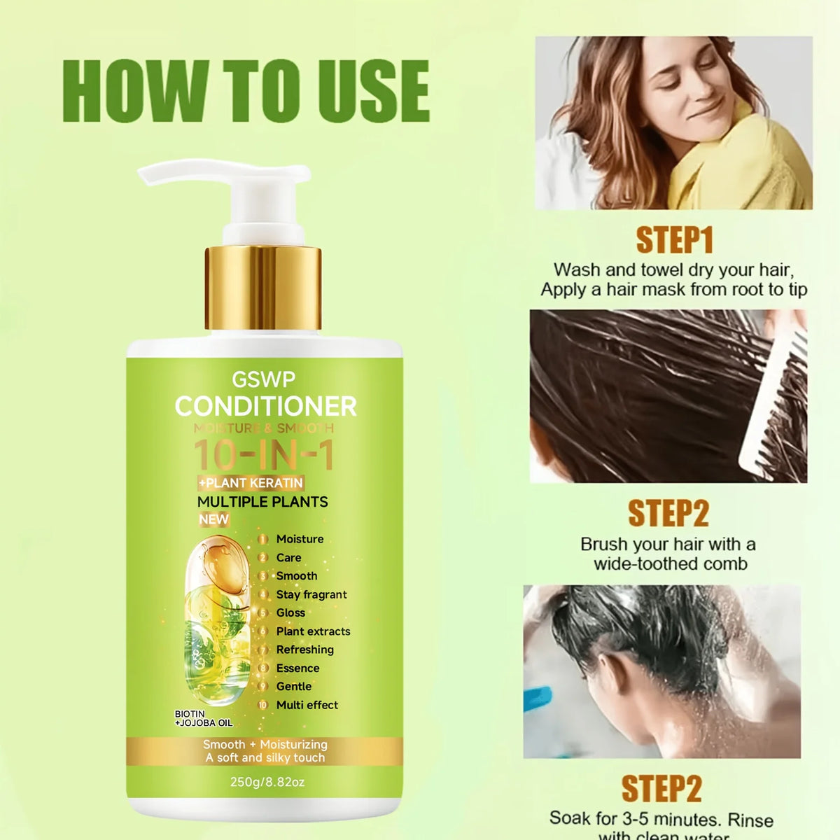 GSWP 10-in-1 Conditioner Strengthens and Protects Dry and Damaged Hair, Deeply Moisturizes and Smooths Dry.250g/500g