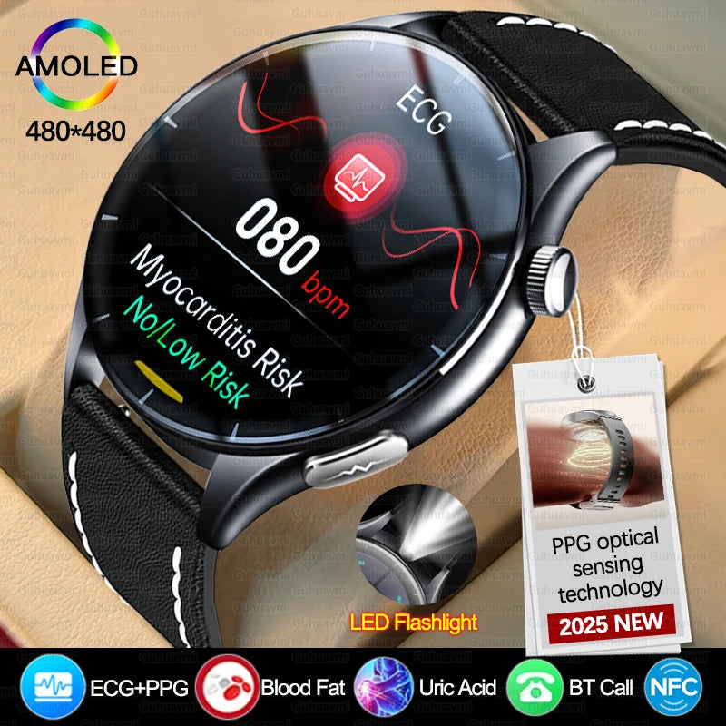 2025 New NFC+ECG+PPG Health Smart Watch BMI Fat Heart Rate Blood Pressure Watch 380mAh BT Call IP68 Waterproof Sports Bracelet