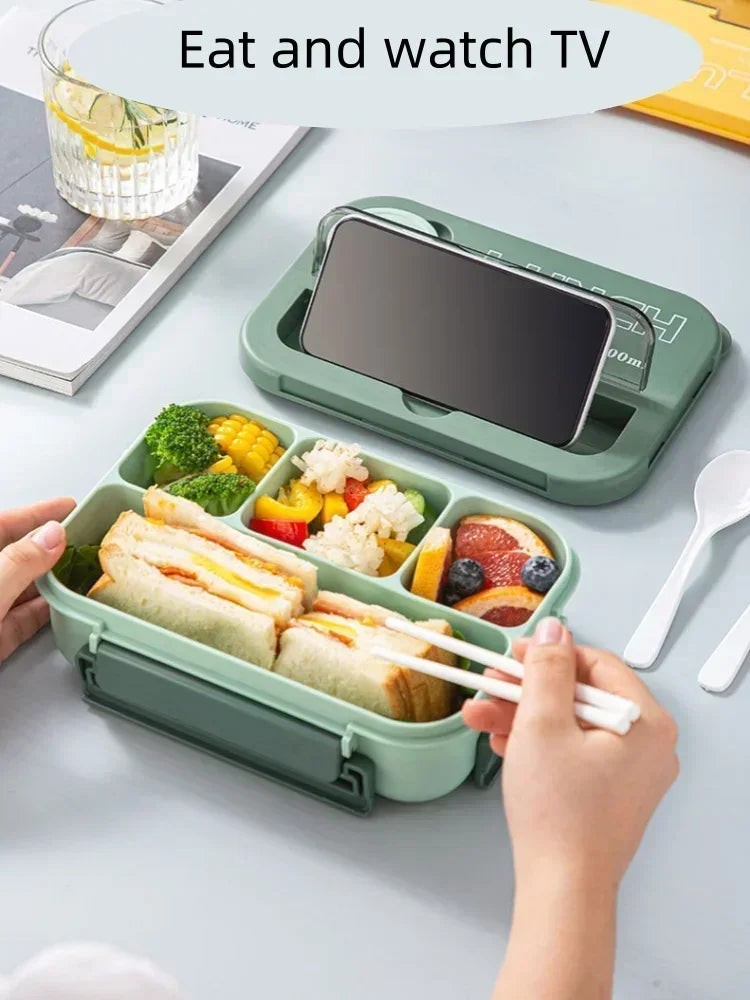Portable Lunch Box for Office School Bento Box with Fork and Spoon Microwavable Food Container Leakproof Lunch Box