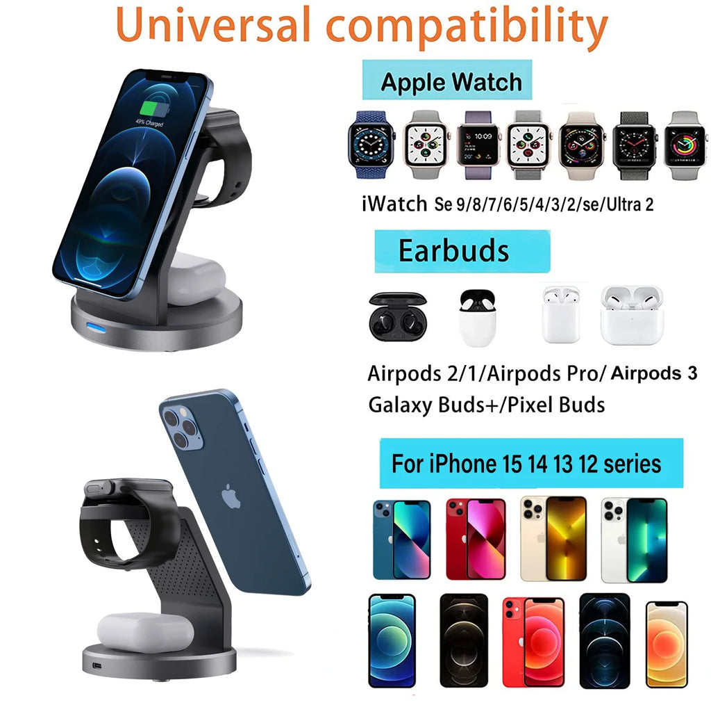 Wireless Charger Stand PFor iPhone 17 16 15 14 13 12 Pro Max Apple Watch 8 7 6 AirpodsMagnetic ad Fast Charging Station Dock