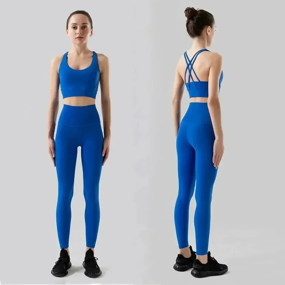 Women's 2 Piece Sports Set - High Waist Booty-Lifting Leggings with Back Pocket & Sports Bra Yoga/Gym/Running Workout Outfit