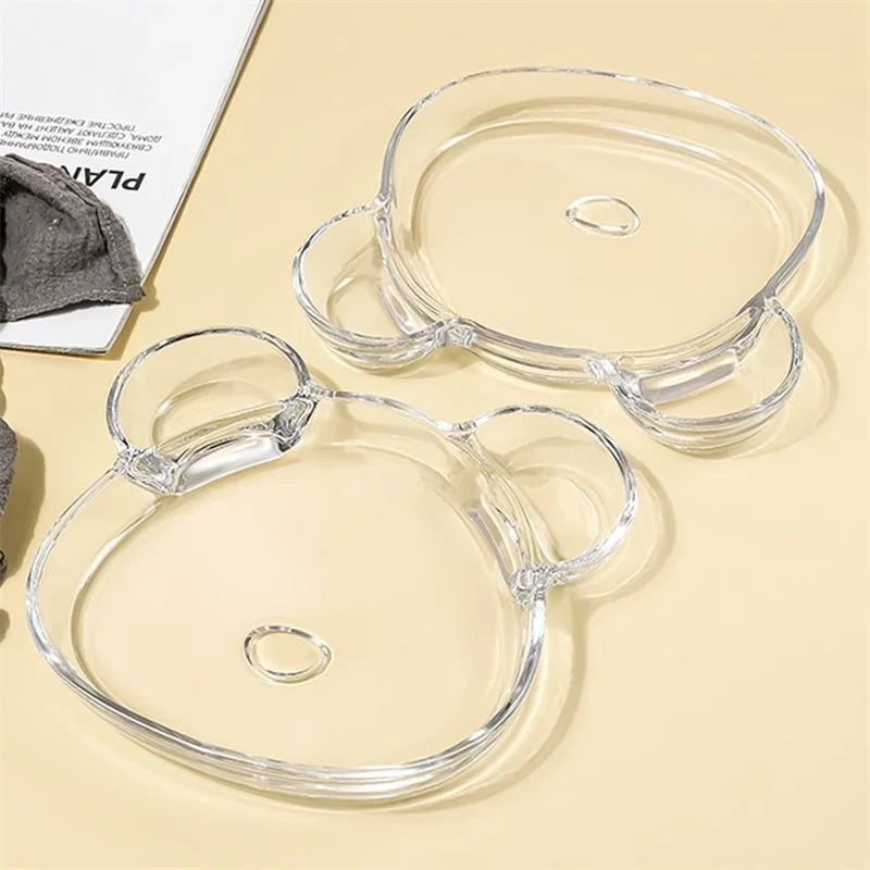 Divided Plates, Bear shape Transparent Dinner Plate Kitchen Dish Plate for Kids Adult