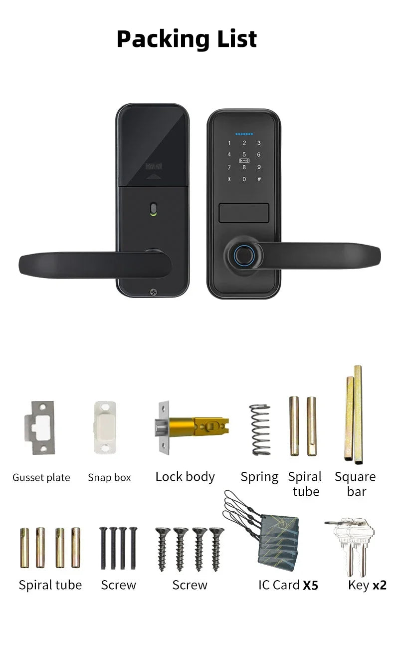 CDOK P13 Smart Biometric Fingerprint Door Lock Electronic Door Lock Tuya/Smartlife App Set Fingerprint/ Password/ Card Unlock