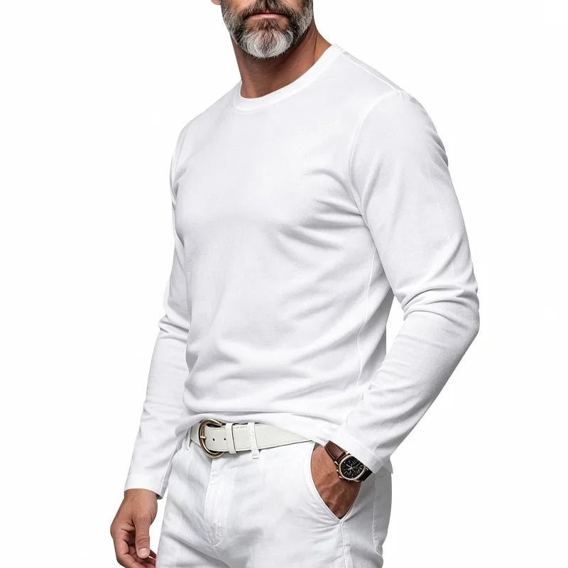 Autumn and Winter Men's Thin Casual Crew Neck Pullover Loose Versatile Breathable Commuter Long Sleeve Bottom T-Shirt