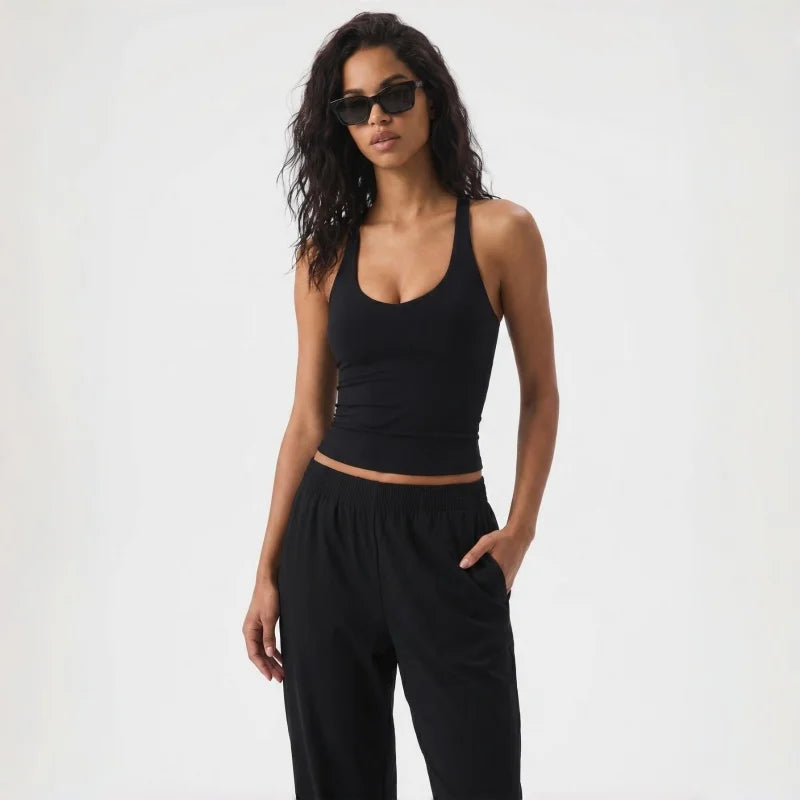 Longline Yoga Tank Top with Built in Bra Women Quick Dry Gym Camisole Workout Shirts Soft Slim Fit Sports Vest Athleisure