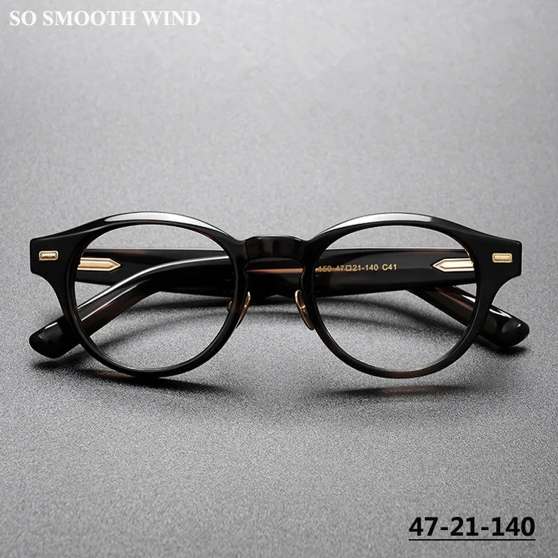 Japanese Handmade Thick Acetate Glasses Frame for Men Women Titanium Round Spectacles Small Face Brand Eyeglasses Eyewear NP-150 - Beauty