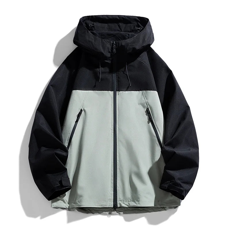 Man Jacket Spring Thin Contrast Color Long Sleeve Zipper Male Coat Loose Breathable Hooded Outdoor Sport Casual Men Outerwear