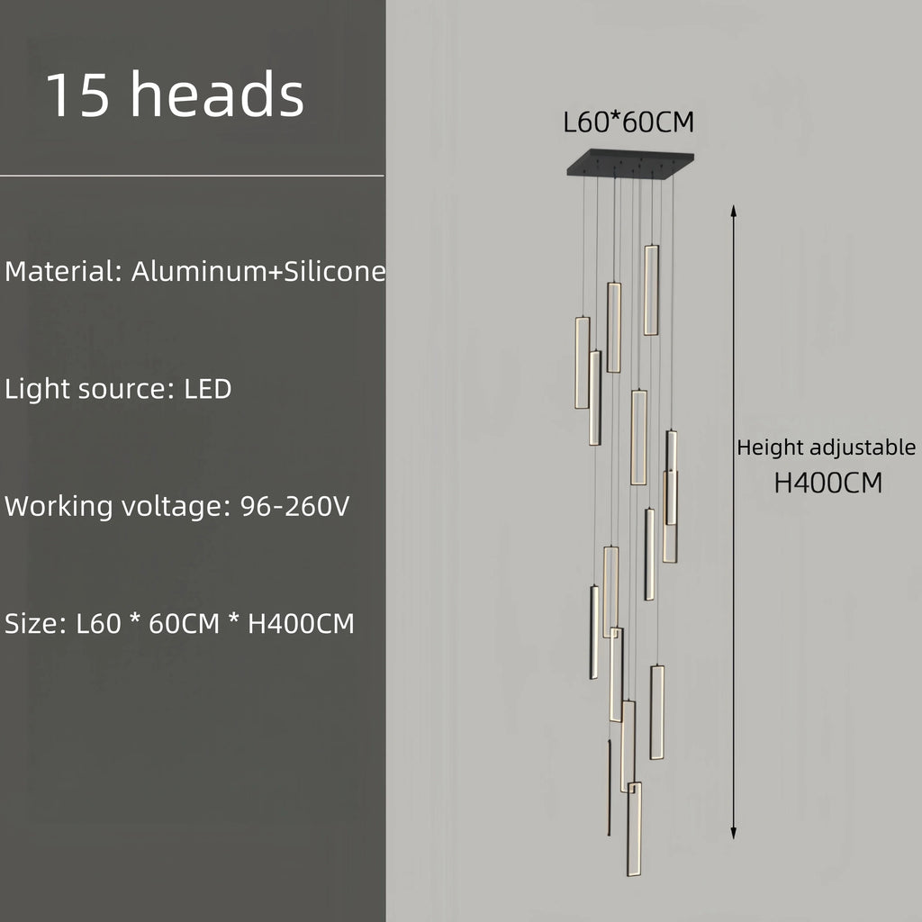 Modern Simple Staircase LED Chandeliers Aluminum Squarer Pendant Lights Loft Villa Duplex Exhibition Hall Decor Lighting Fixture