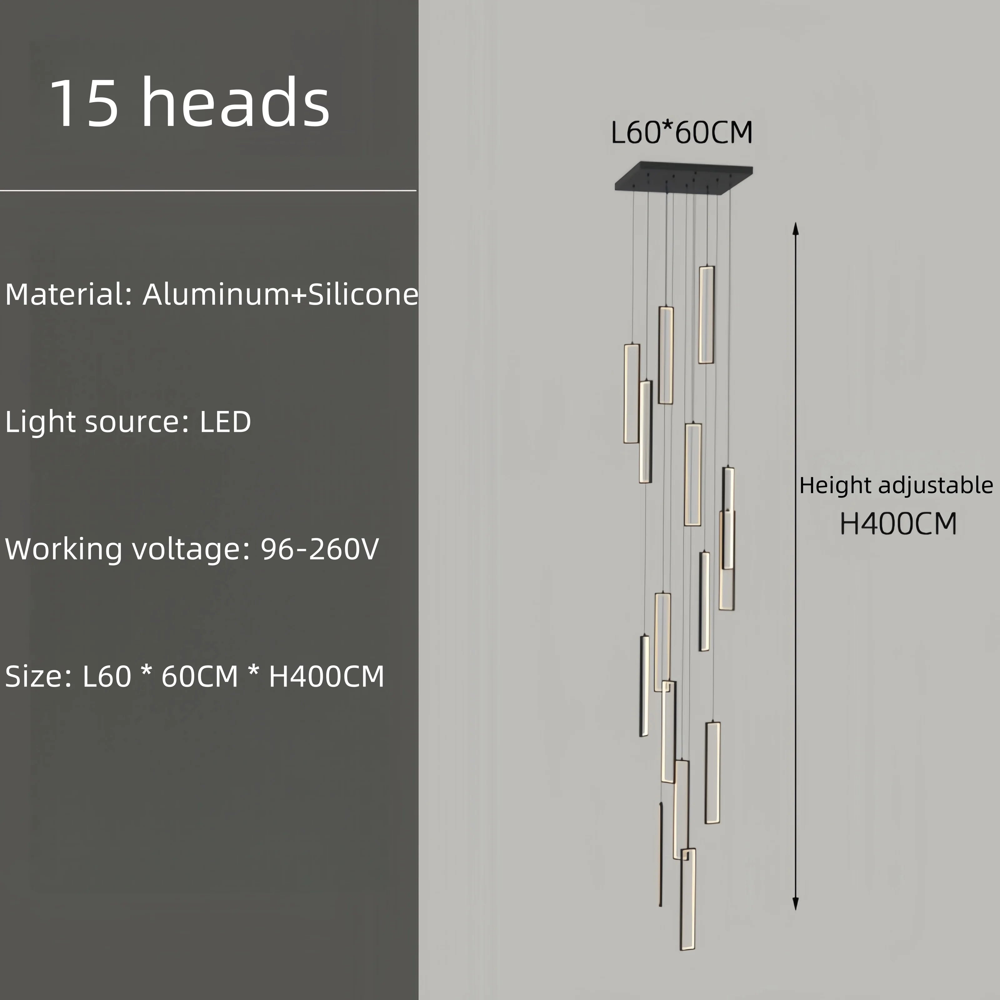 Modern Simple Staircase LED Chandeliers Aluminum Squarer Pendant Lights Loft Villa Duplex Exhibition Hall Decor Lighting Fixture