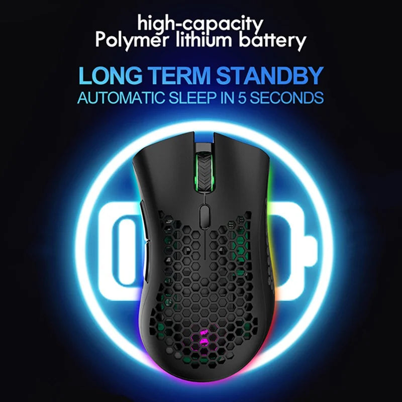 BM600 2.4G Wireless Mouse Lightweight Honeycomb Design Wireless Gaming Mouse RGB Backlight