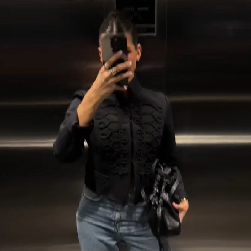 Trendy Edgy Jacket Chic Designers Vintage Stylish Women Cropped Blazers Slim-fit Elegant Casual Female Street Fall Outfit