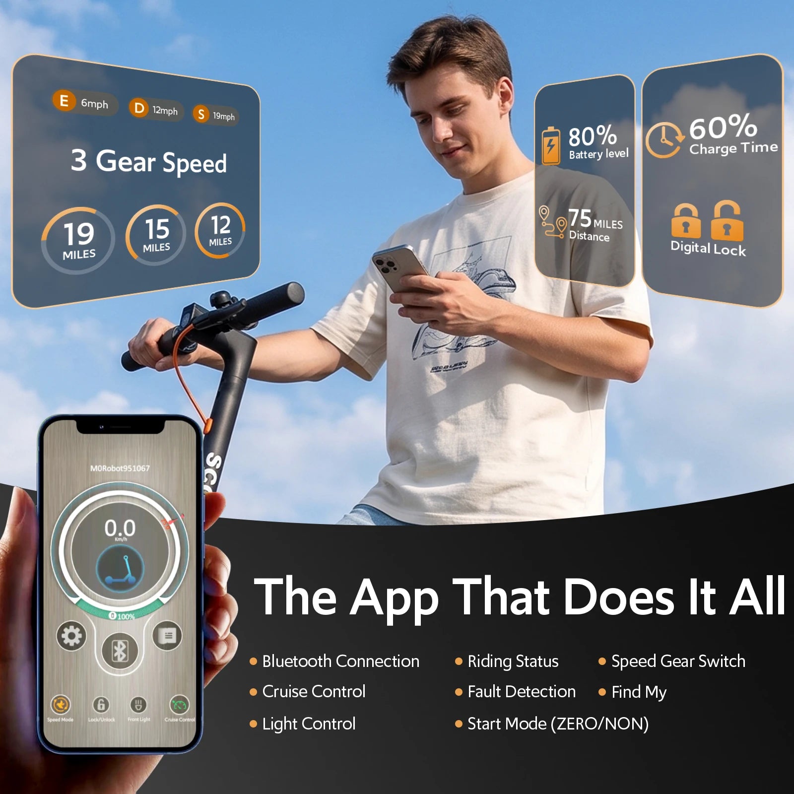 Electric scooters for adults, 8.5" Tire, Max 19 Miles and 19 Mph, 550W Foldable E Scooter with Side Light & APP