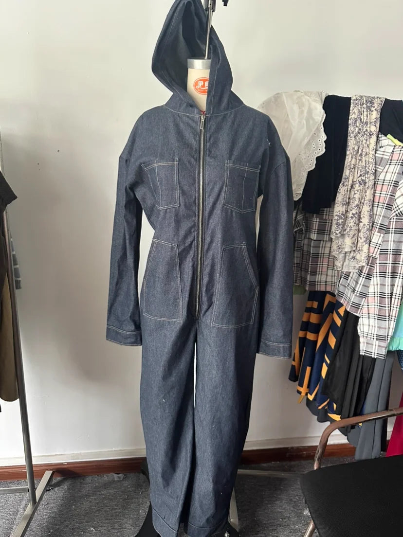Women Denim Jumpsuits For Autumn Winter Long Sleeve Bandage Loose Fashion Streetwear Overalls Wide Leg Pants Jeans 2025