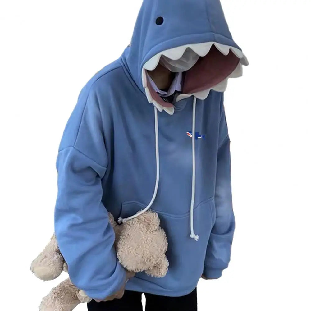 Men Shark Hoodie Winter Pullover Sweater Casual Pocket Long Sleeve Pull Female Solid Hooded Sweaters Trendy Couple's Pullovers