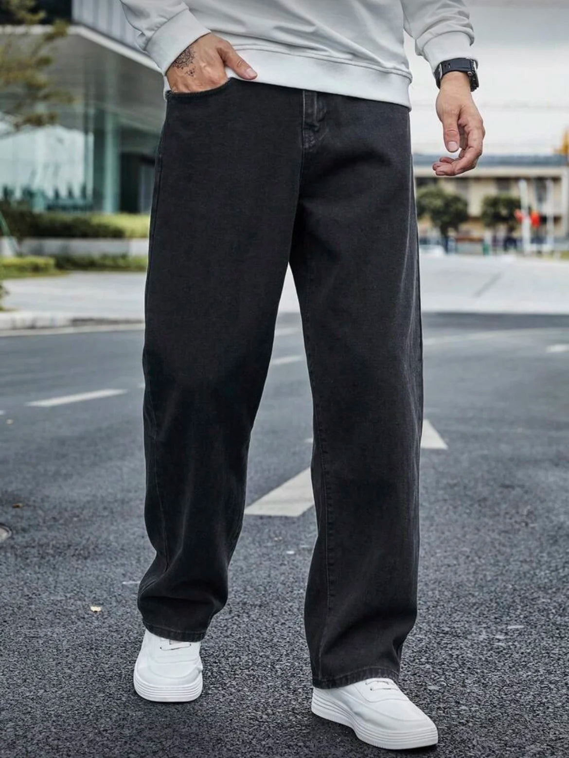 Men's Straight Jeans - Relaxed Fit with Great Drape, Tummy & Slimming Dark Grey Wash