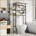 3-Tier Over Toilet Storage Cabinet, Metal Bathroom Shelf with Paper Holder & Hooks, Black