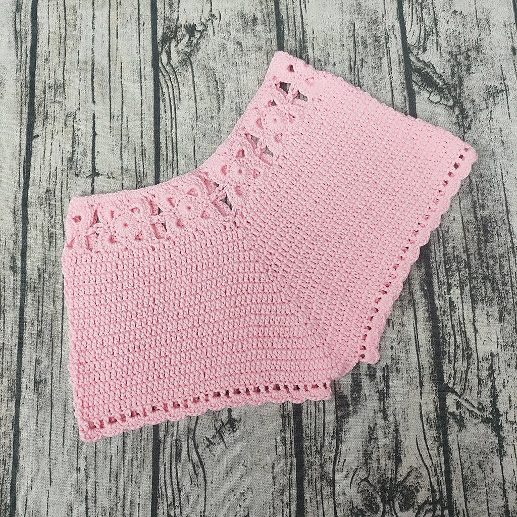 Handmade Attractive Women Openwork Crochet Shorts Stretch Waist Casual Beach Bandage Hot Pants