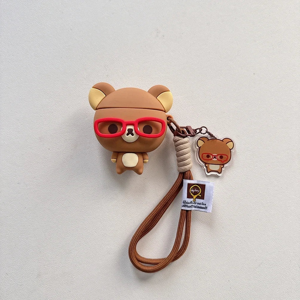 Cute Cartoon Rilakkuma Bear Earphone Case For Airpods 1 2 3 4 Pro 2 3 3D Wireless Bluetooth Headset Protective Soft Cover