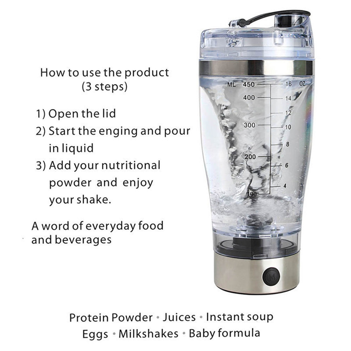 450ml/600ml Coffee Cup Electric Stirring Mug Large Capacity Mug Glass Waterproof Automatic Electric Protein Powder Mix Cup