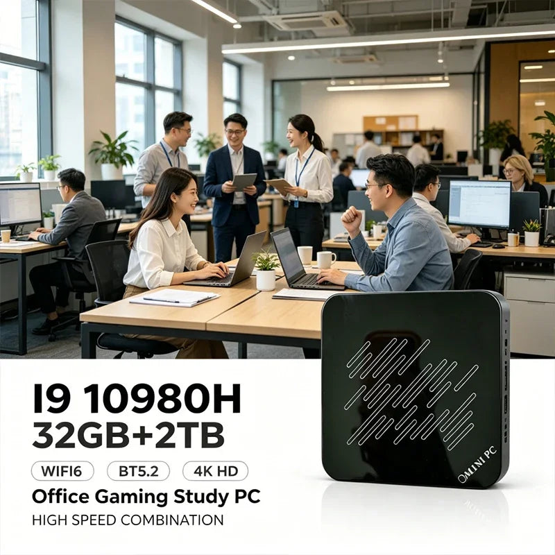 Mini PC Intel Core I9 10980H 32GB RAM 2TB SSD Mini Desktop Computer WIFI6 BT5.2 4K HD Office Gaming Study Small PC