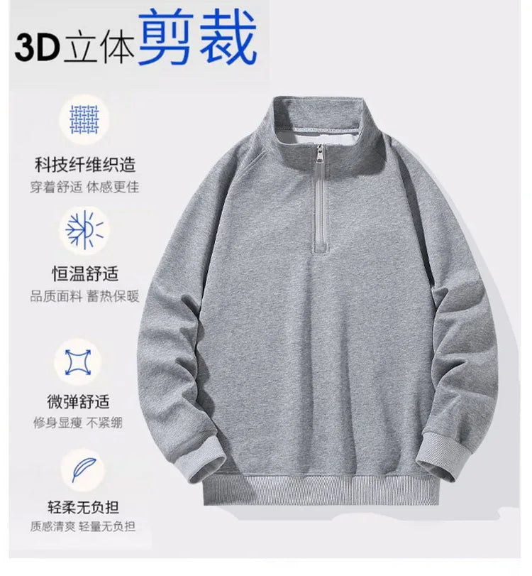 Big Size Clothing Store Sweatshirt Men Half Turtleneck Zip-up Long Sleeve Pullover Male Loose Fit Spring Autumn Large Plus 10XL