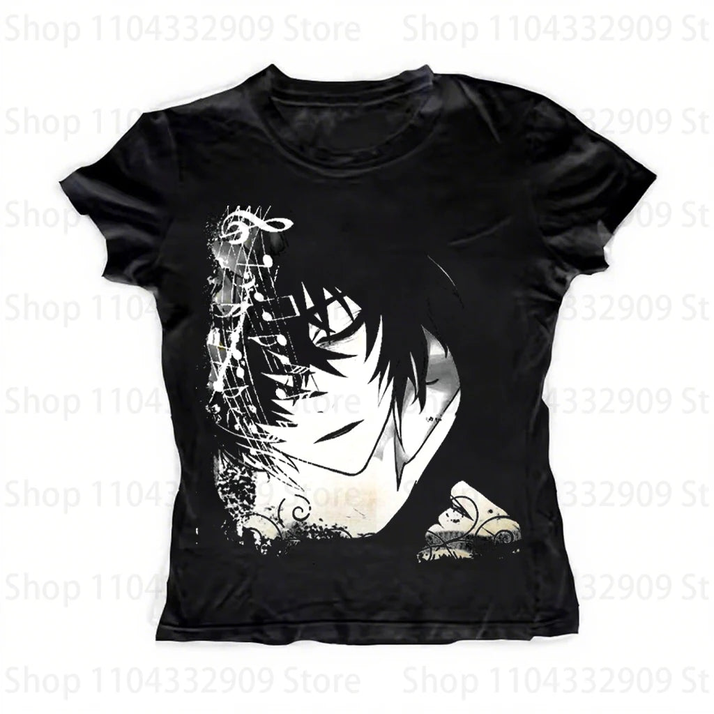 Y2k Style Fashion T-shirts Summer Gothic Slim 2000s Vintage Graphic T-shirts Punk Women Short Sleeve Sexy Streetwear T-shirts