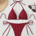 Women Retro Red Polka Dot Halter Bikini Set Adjustable Tie Triangle Two Piece Swimsuit Removable Pad Brazilian  Swimwear S-XL