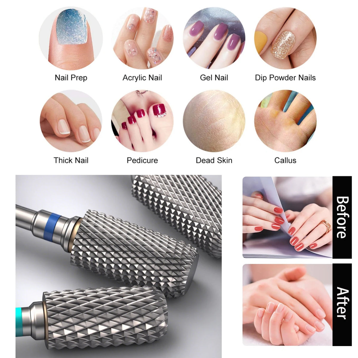 NotNoot Carbide Acrylic Nail Drill Bit Professional Efile Barrel Nail Bits 3/32" Electric File Manicure Art Polishing Remove Gel