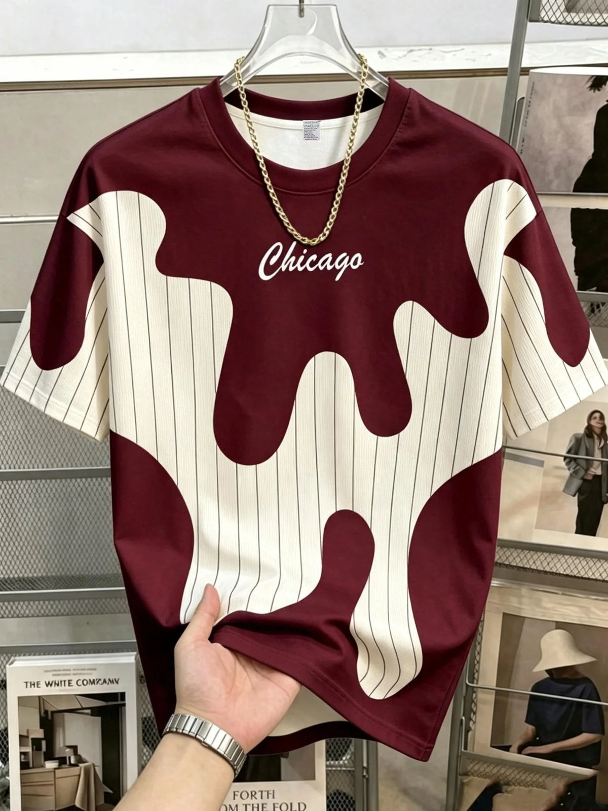 Fashionable new men's summer Chicago letter ink printed soft and breathable round neck T-shirt outdoor urban leisure sports top