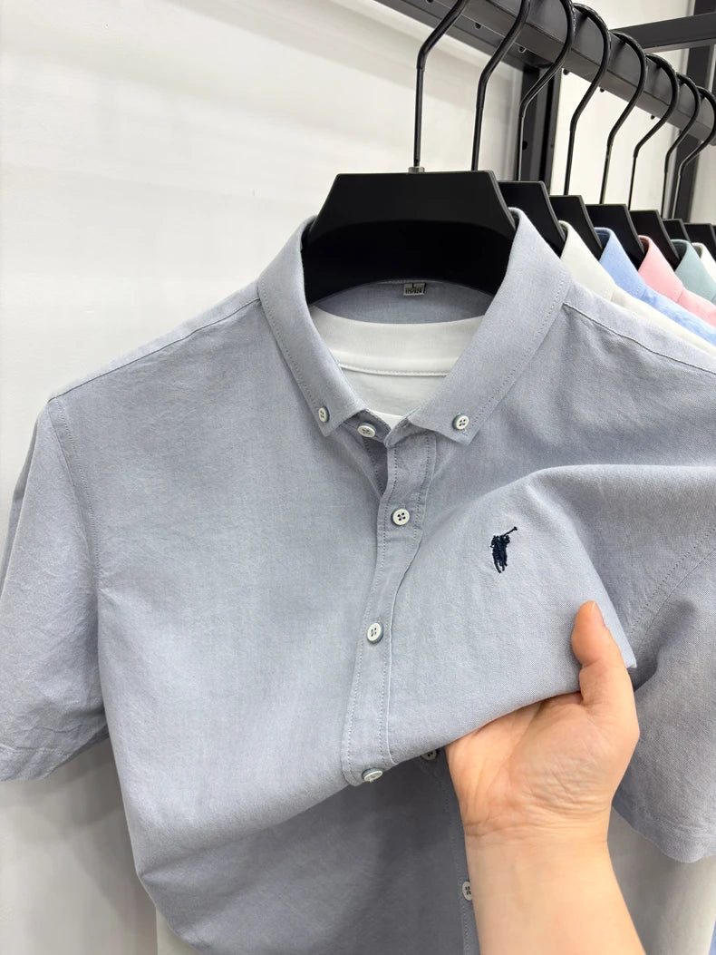 100% cotton short sleeve shirt summer classic solid color luxury brand Paul embroidery fashion business golf casual men's wear