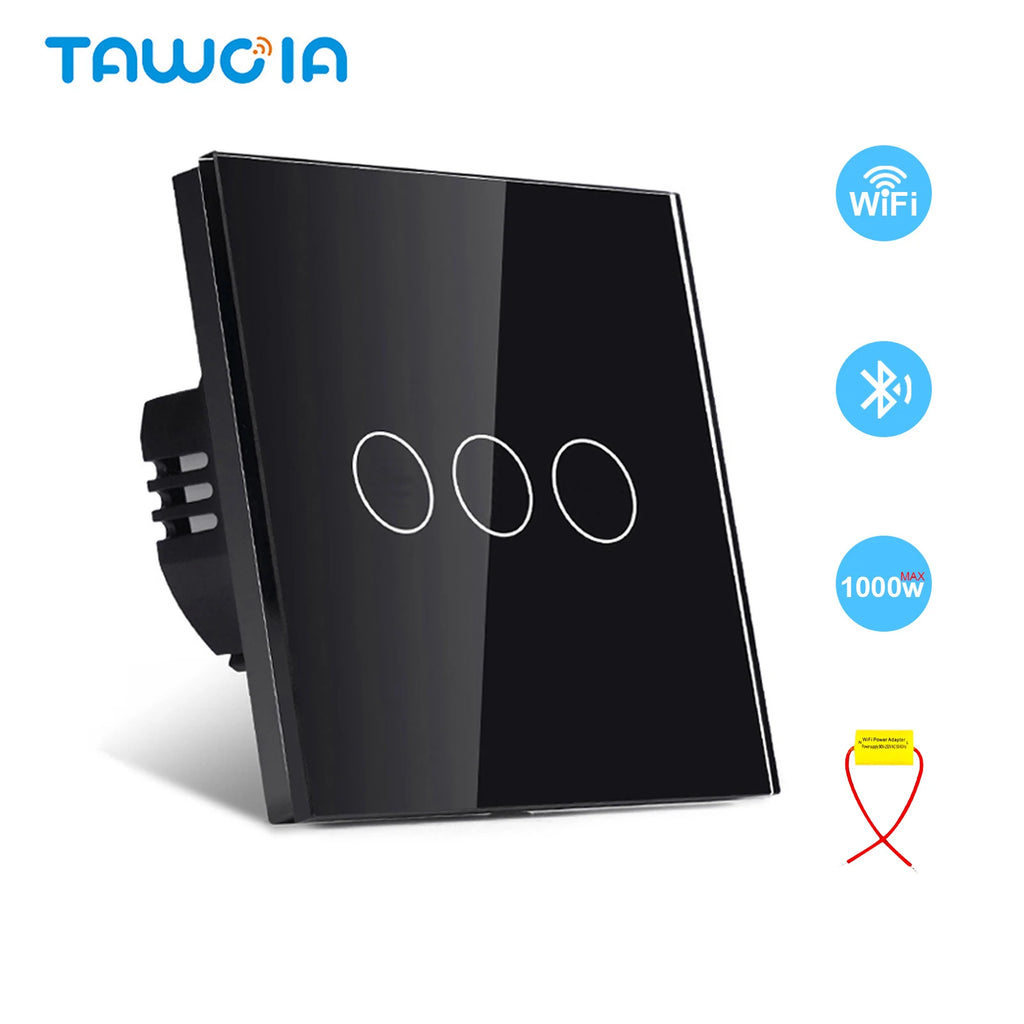 TAWOIA Wifi Touch Light Switches 1/2/3/4Gang Smart Wall Switch Tuya Smart Life Alexa Voice Control With Capacitor L/N1000W