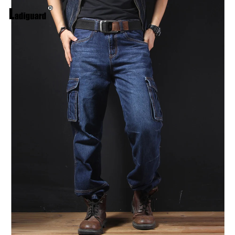 Biggest Size Mens Straight Cargo Jeans Demin Pants 2025 European Style Fashion Multo-Pocket Trouser New Casual Baggy Demin Pants