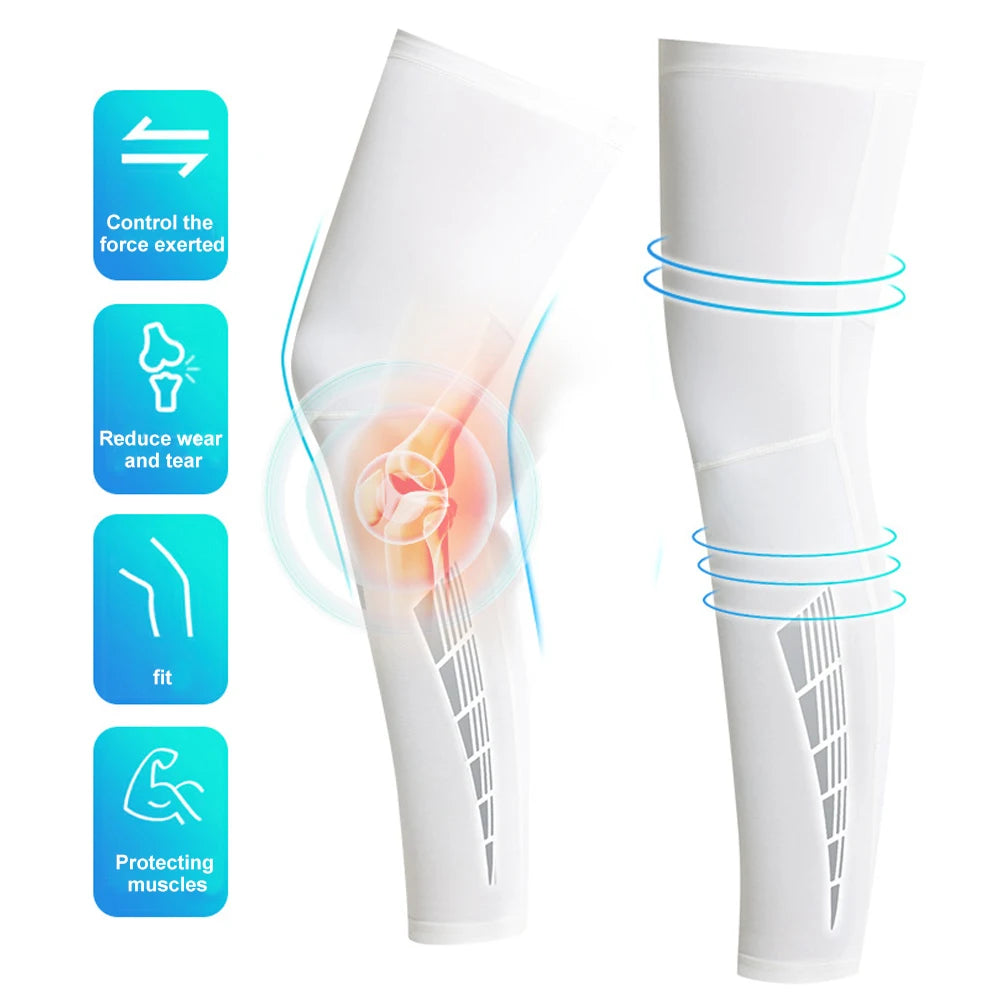1 Pair Compression Leg Sleeves – Full Length Long Knee UV Protection Sleeves for Outdoor Sports – Cycling, Football, Basketball