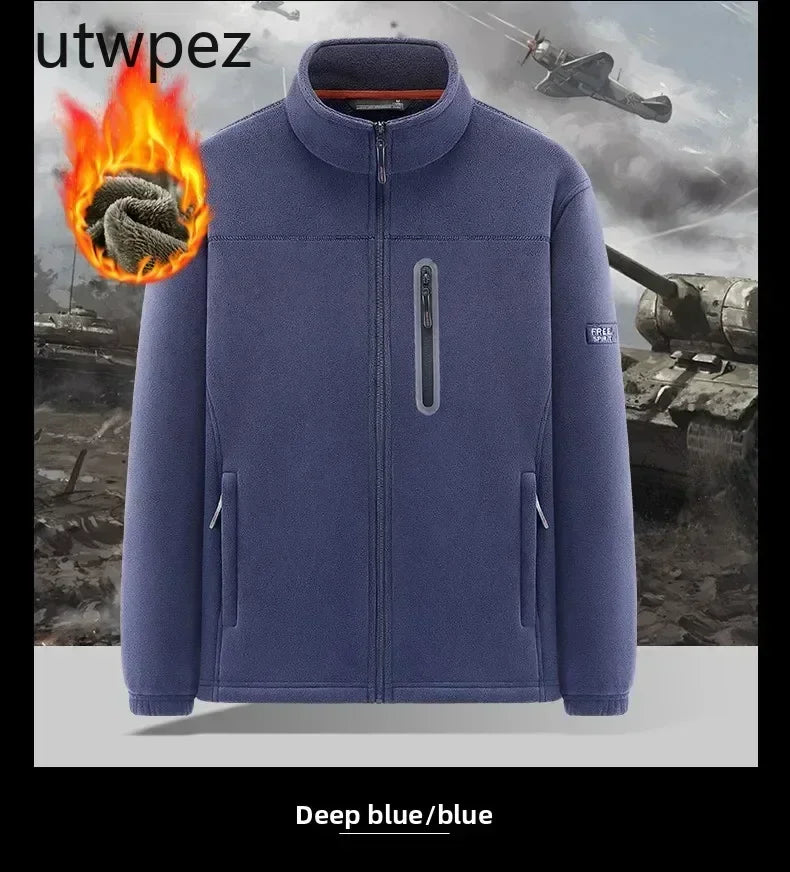 Men Climbing Double Thickened Pocket Jacket Outdoor High Collar Windproof Ski Sweatshirt Coat Man Snow Winter Warm Fleece Jacket