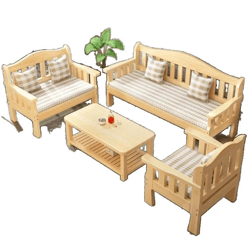 Solid wood bench combination sofa small apartment simple leisure living room retro balcony new Chinese style office wooden sofa