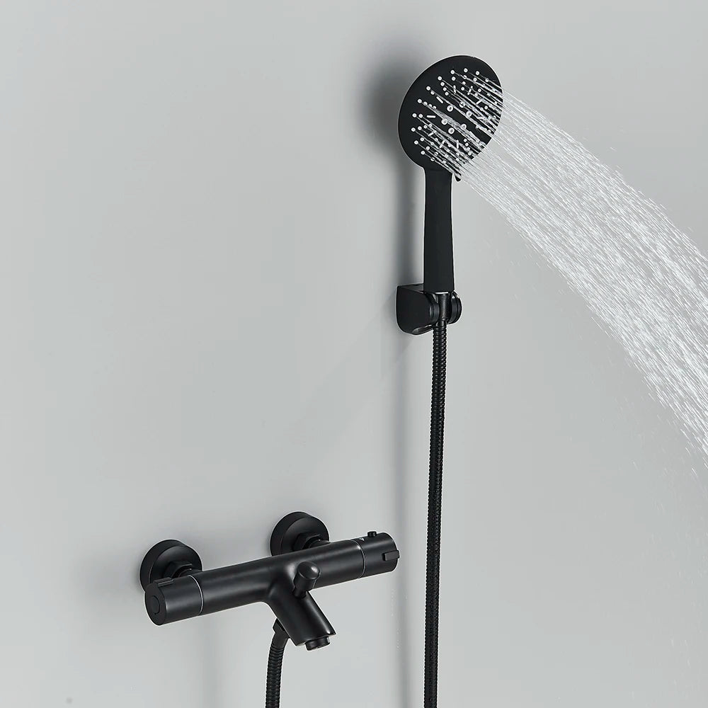 Thermostatic Shower Set Black/Chrome Brass Wall Mounted Bathroom Shower Thermostat Mixer Valve Handle Spray Bathroom Accessories