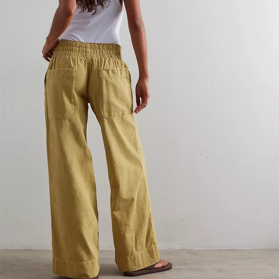 Womens Denim Pull-On Jeans Pockets High Waisted Baggy Straight Leg Stretchy Full Length Trousers Y2K Streetwear