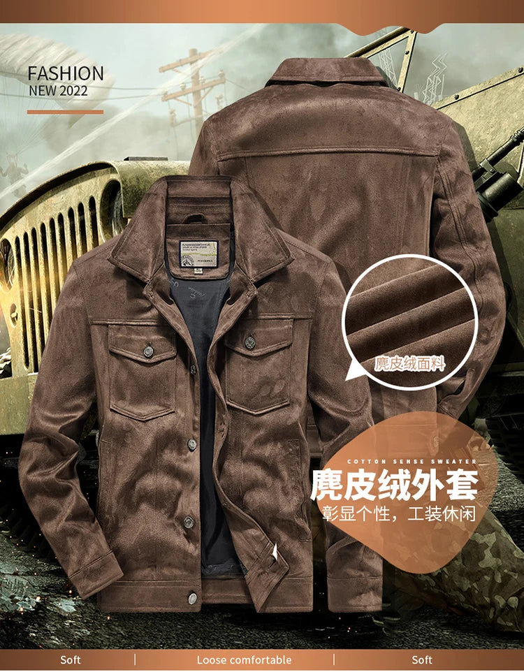 Spring and Autumn Men's Fashion Casual Slim-fit British Style Outdoor Sports Cargo Retro Suede Coat Youth All-match Cargo Jacket