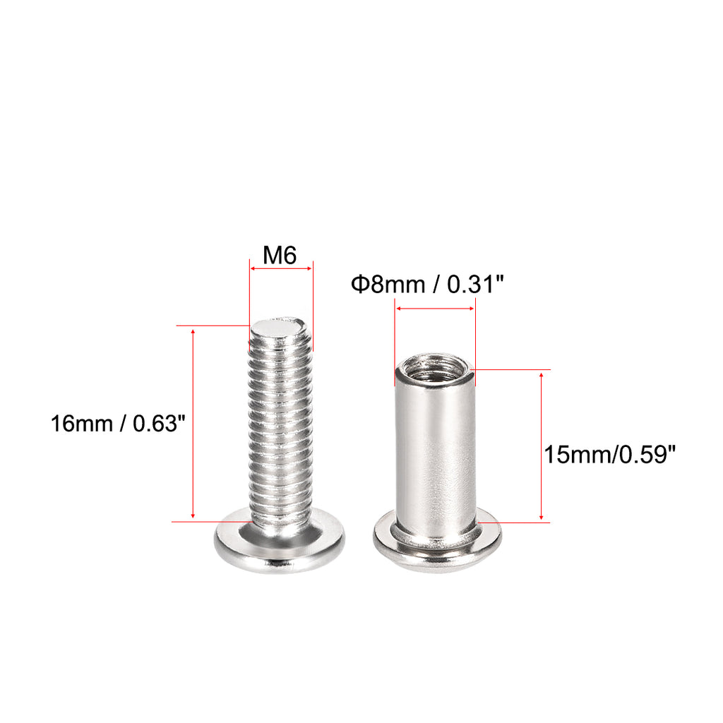 Uxcell 10 Sets M6 Screw Post Fit for 5/16"(8mm) Hole Dia 16mm-50mm Leather Fastener kitchen Furniture Cabinet Connectors Free
