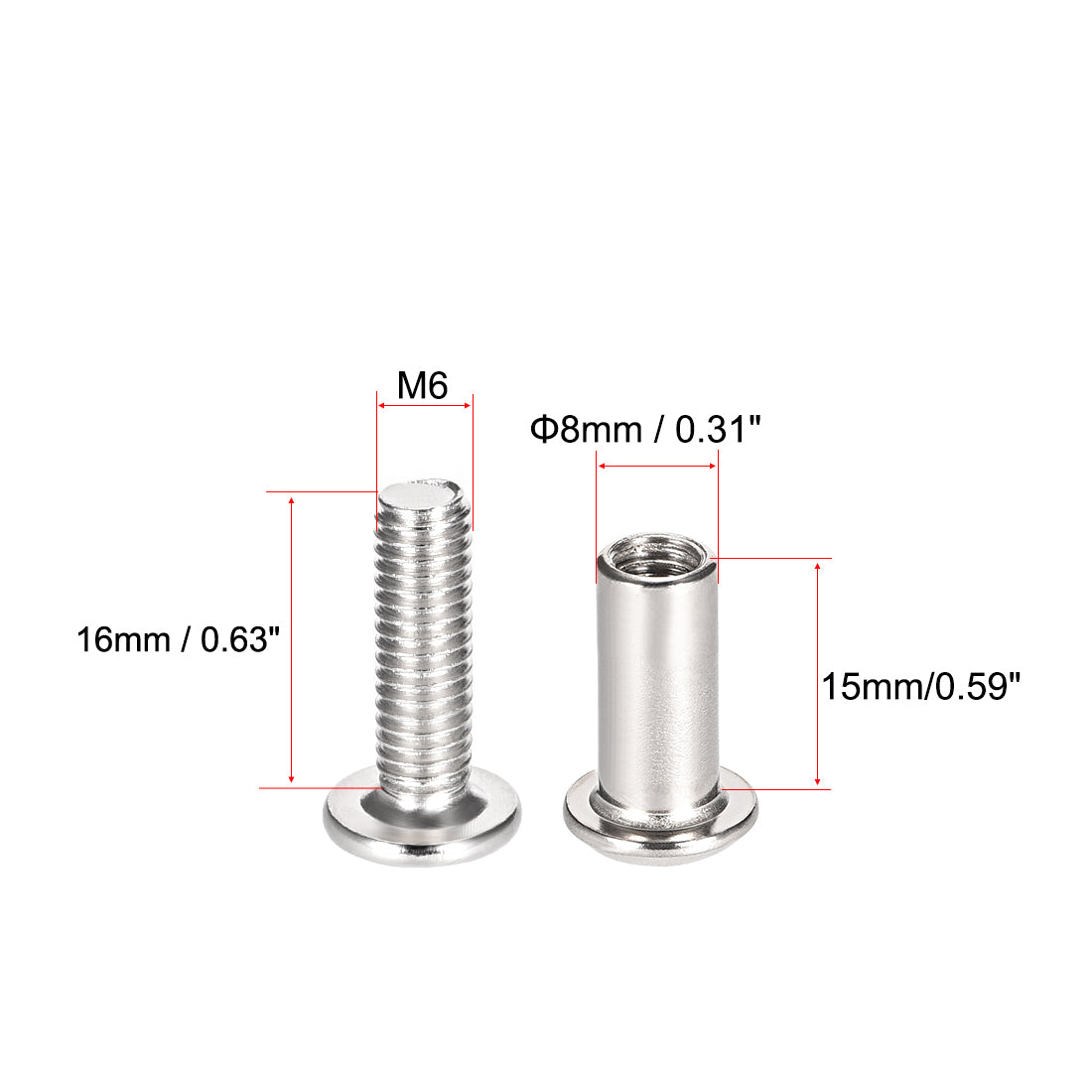 Uxcell 10 Sets M6 Screw Post Fit for 5/16"(8mm) Hole Dia 16mm-50mm Leather Fastener kitchen Furniture Cabinet Connectors Free