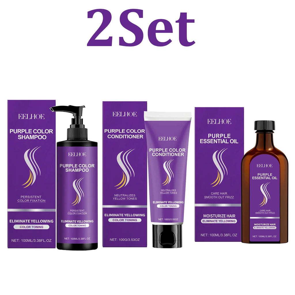 Purple Shampoo Set With Conditioner Hair Oil Serum Color Protecting Nourishing Moisturizing Smoothing For Dry Damaged Hair Care